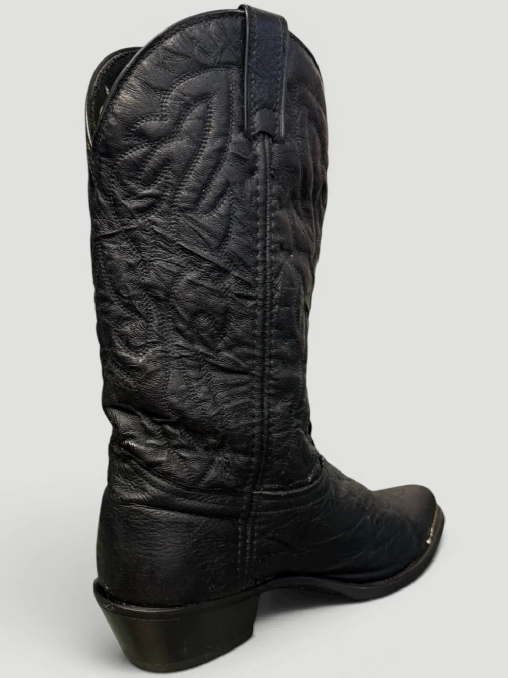 Laredo Black Leather Western Cowboy Boots Sterling Silver Tip Size 10D